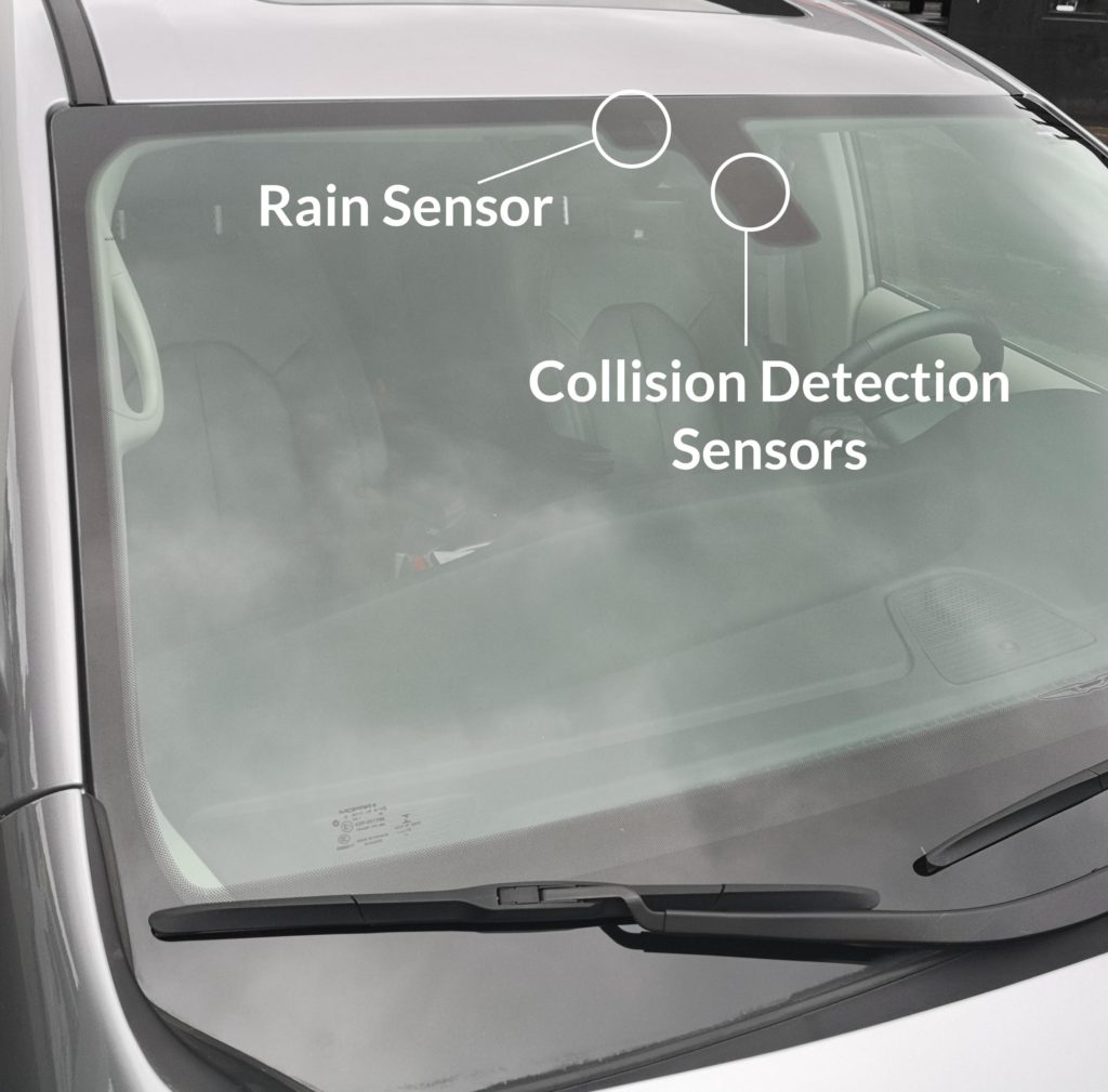 The location of the ADAS cameras and rain sensors is generally behind the rear-view mirror