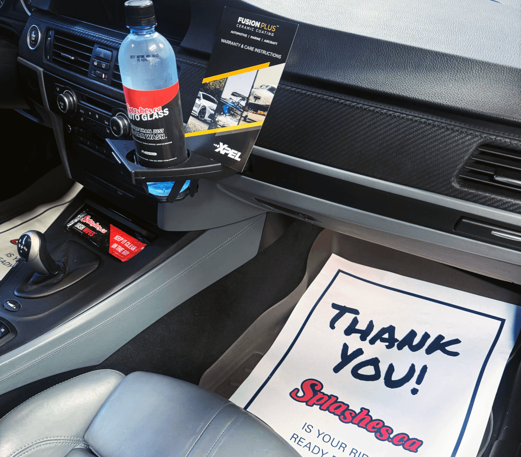 water bottle and paper floor mat