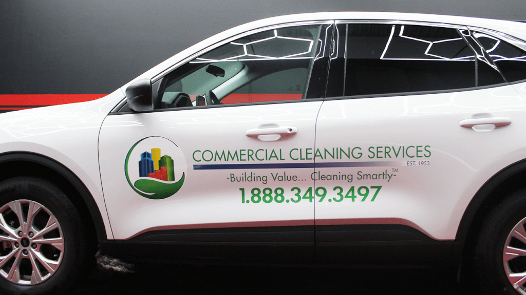 commercial cleaning decal on the car